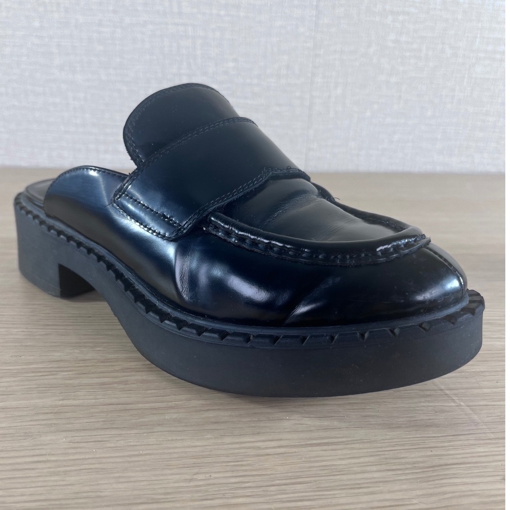 Jeffrey Campbell Black Patent Leather Platform Mule Loafers Women 7.5 Chunky Lug
